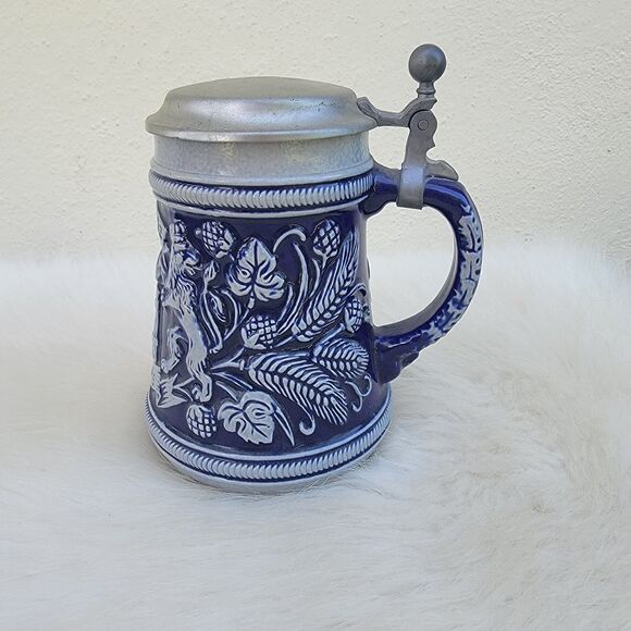 VINTAGE MARZI & REMY GOTT ERHALT'S GERMAN 6" LIDDED STEIN, ERBO PEWTER LID, - Picture 1 of 5